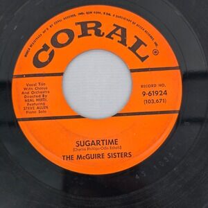 The McGuire Sisters Sugartime Banana Split 45 RPM Vinyl Record Coral  1957‎